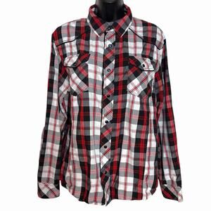 RED SNAP CLOTHING CO WOMENS WESTERN SHIRT BLOUSE SNAP FRONT PLAID GRUNGE SIZE M